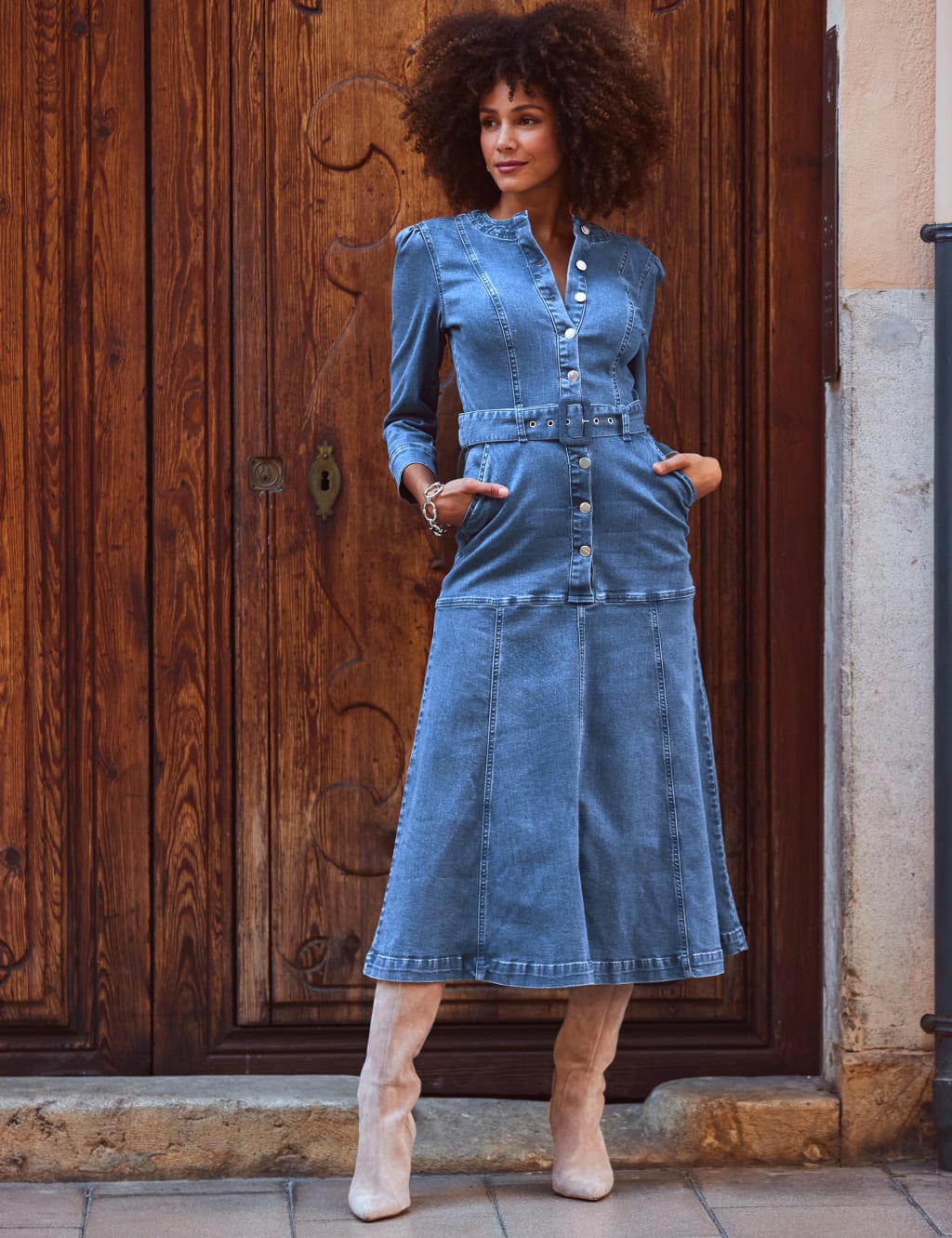Panelled Detail Button Front Denim Dress 5 of 6