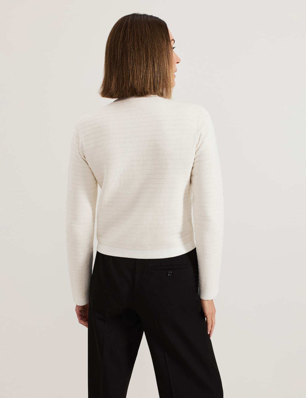 Cotton Blend Crew Neck Knitted Jacket 4 of 7