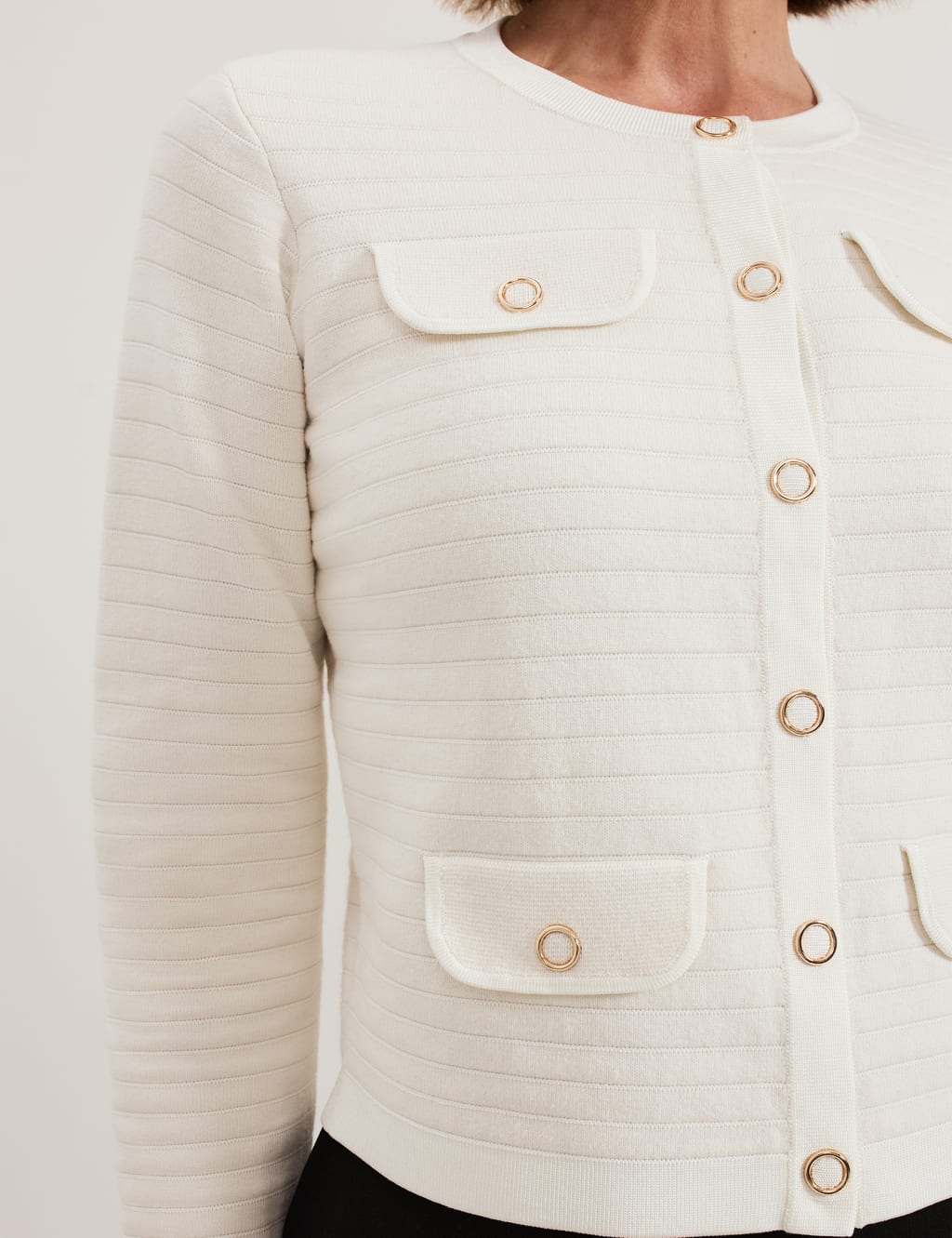 Cotton Blend Crew Neck Knitted Jacket 5 of 7