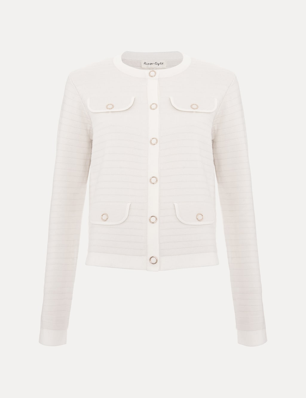 Cotton Blend Crew Neck Knitted Jacket 2 of 7
