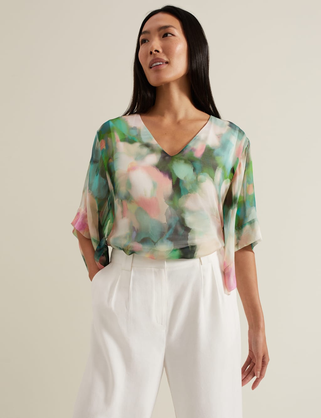Pure Silk Floral V Neck Blouse Phase Eight M S