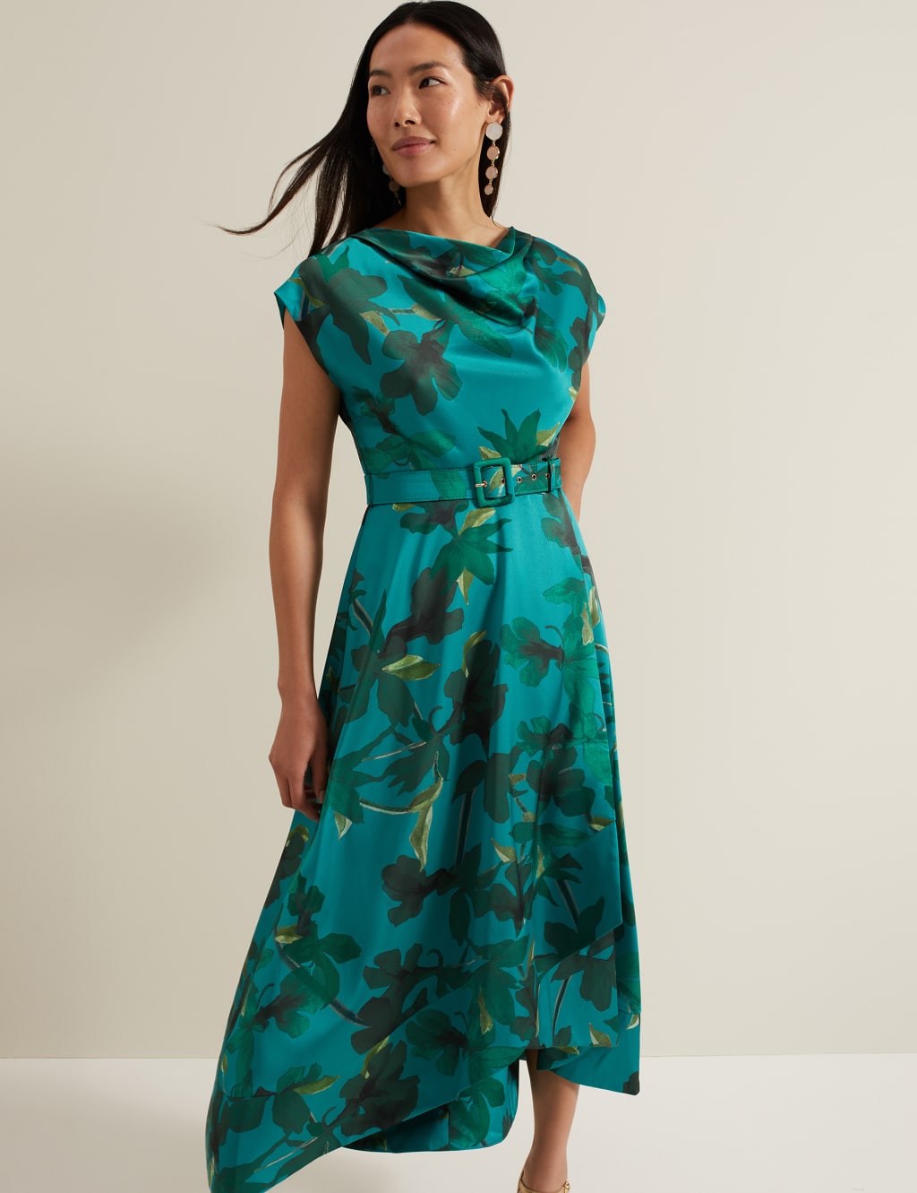 Cowl Neck Midi Skater Dress