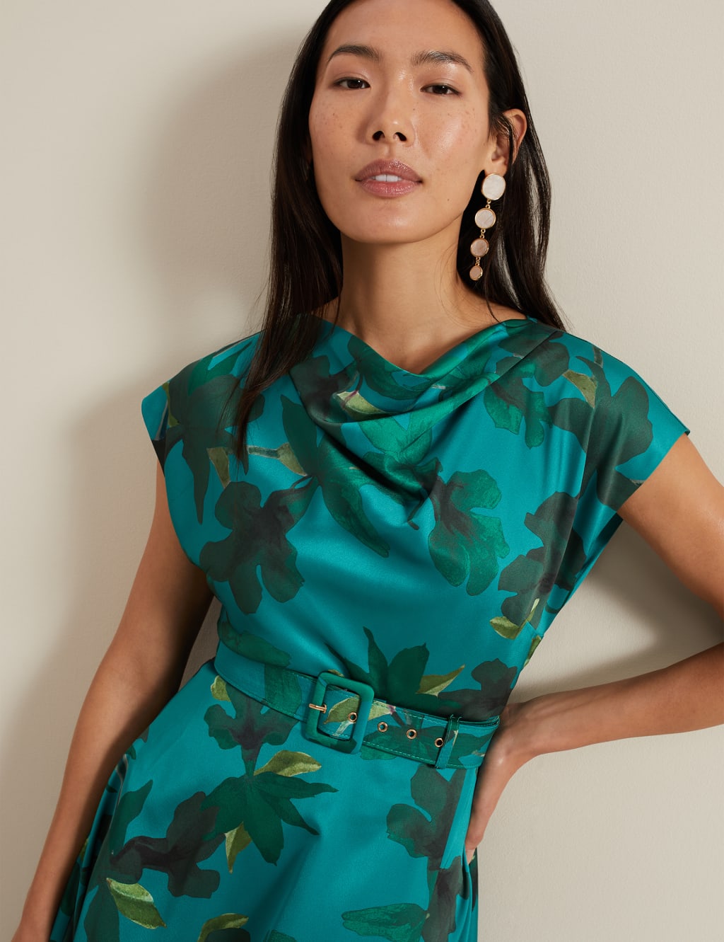 Cowl Neck Midi Skater Dress
