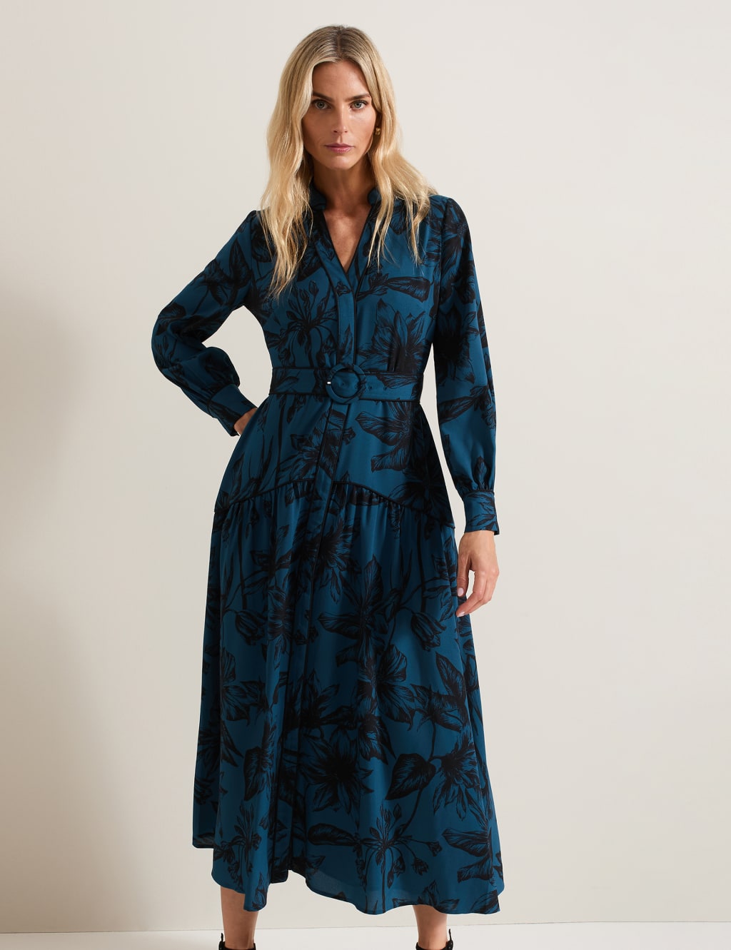 ランキング2025 V-Neck Floral Belted M&S | Eight Phase | Dress Shirt Midaxi トップス