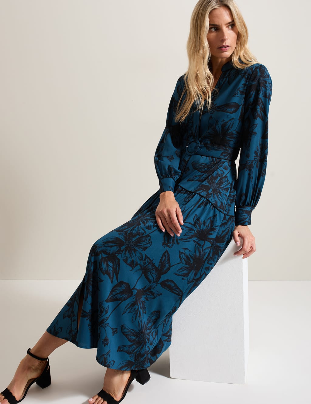 Floral V-Neck Belted Midaxi Shirt Dress | Phase Eight | M&S