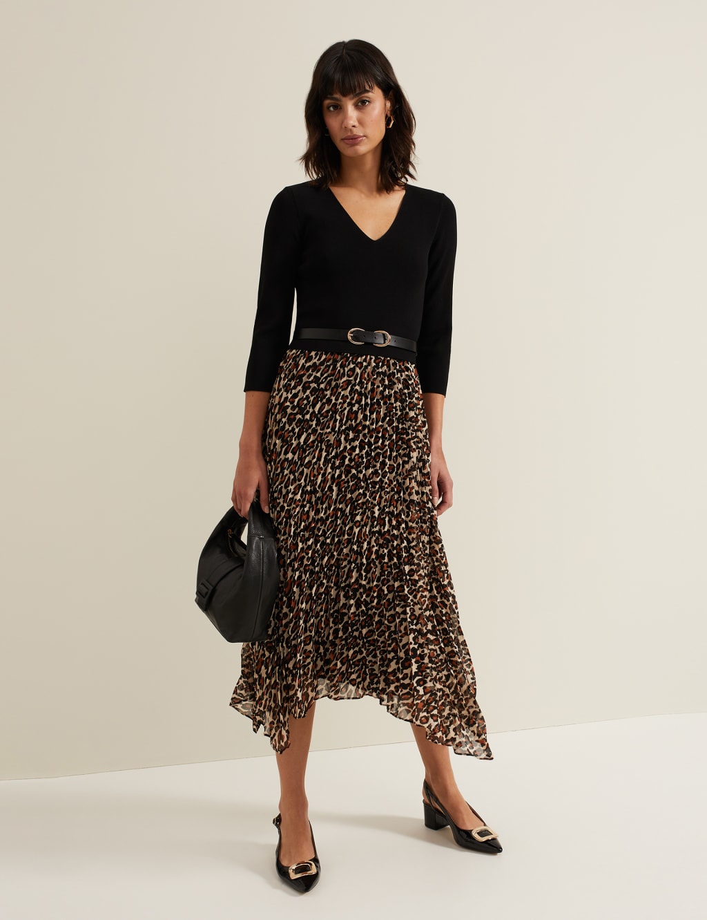 Animal Print Knitted Pleated Dress