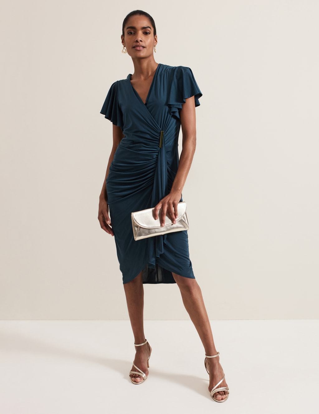 V Neck Ruched Midi Bodycon Wrap Dress Phase Eight M S