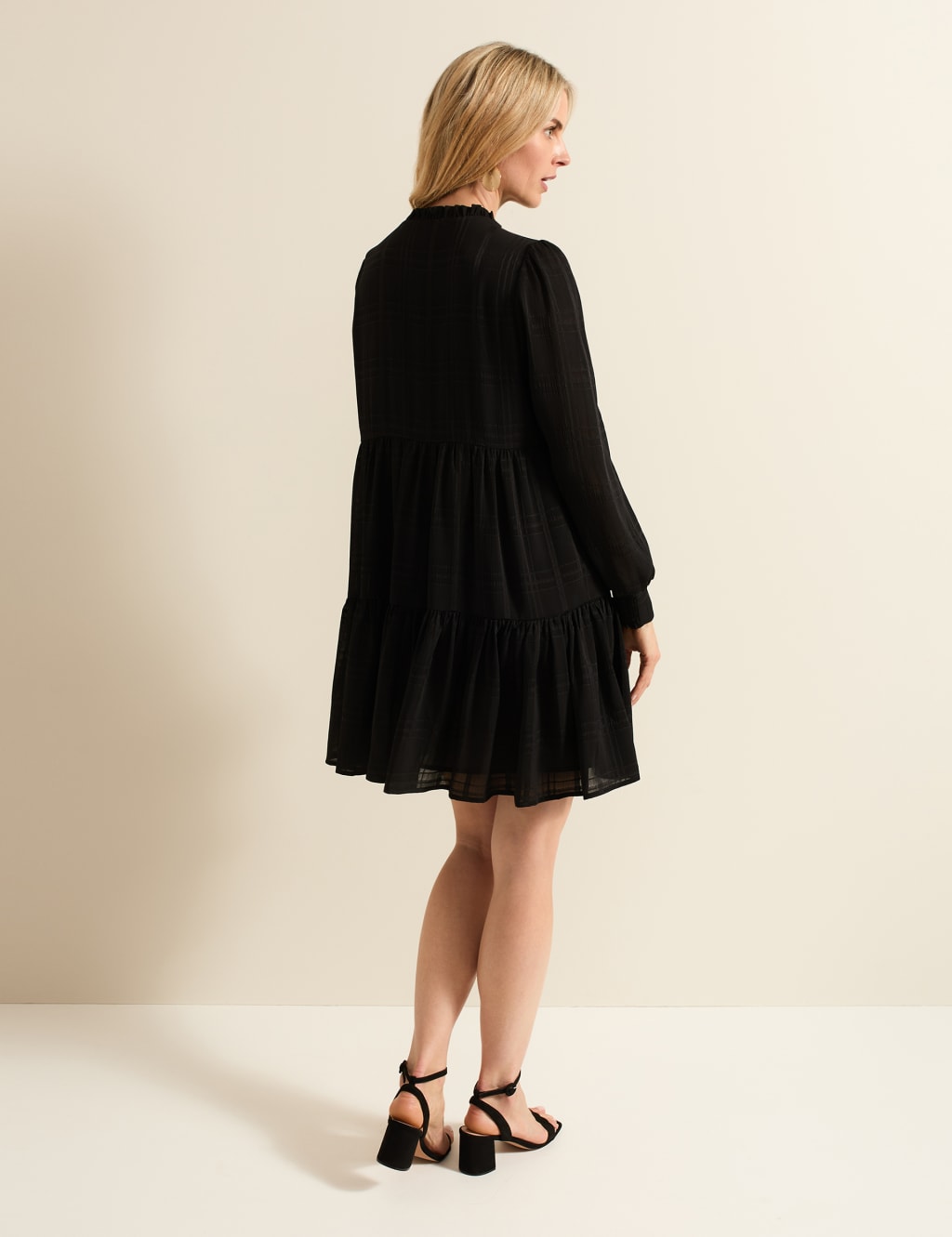 Checked Notch Neck Mini Swing Dress
