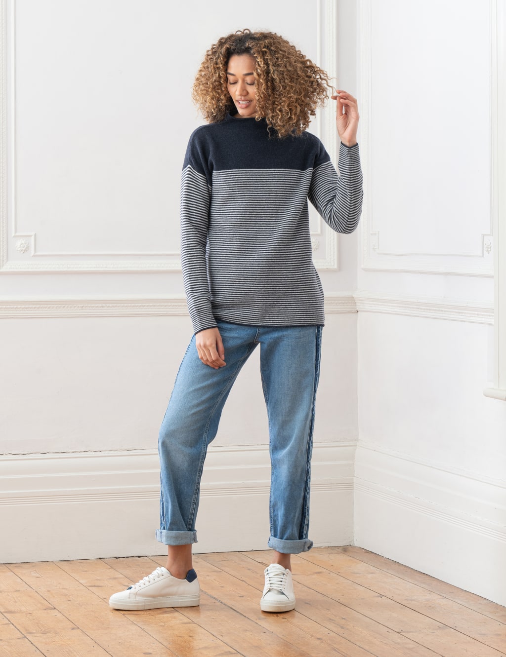 Pure Wool Striped Funnel Neck Jumper 1 of 5