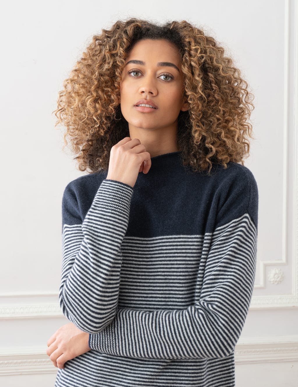 Pure Wool Striped Funnel Neck Jumper 3 of 5