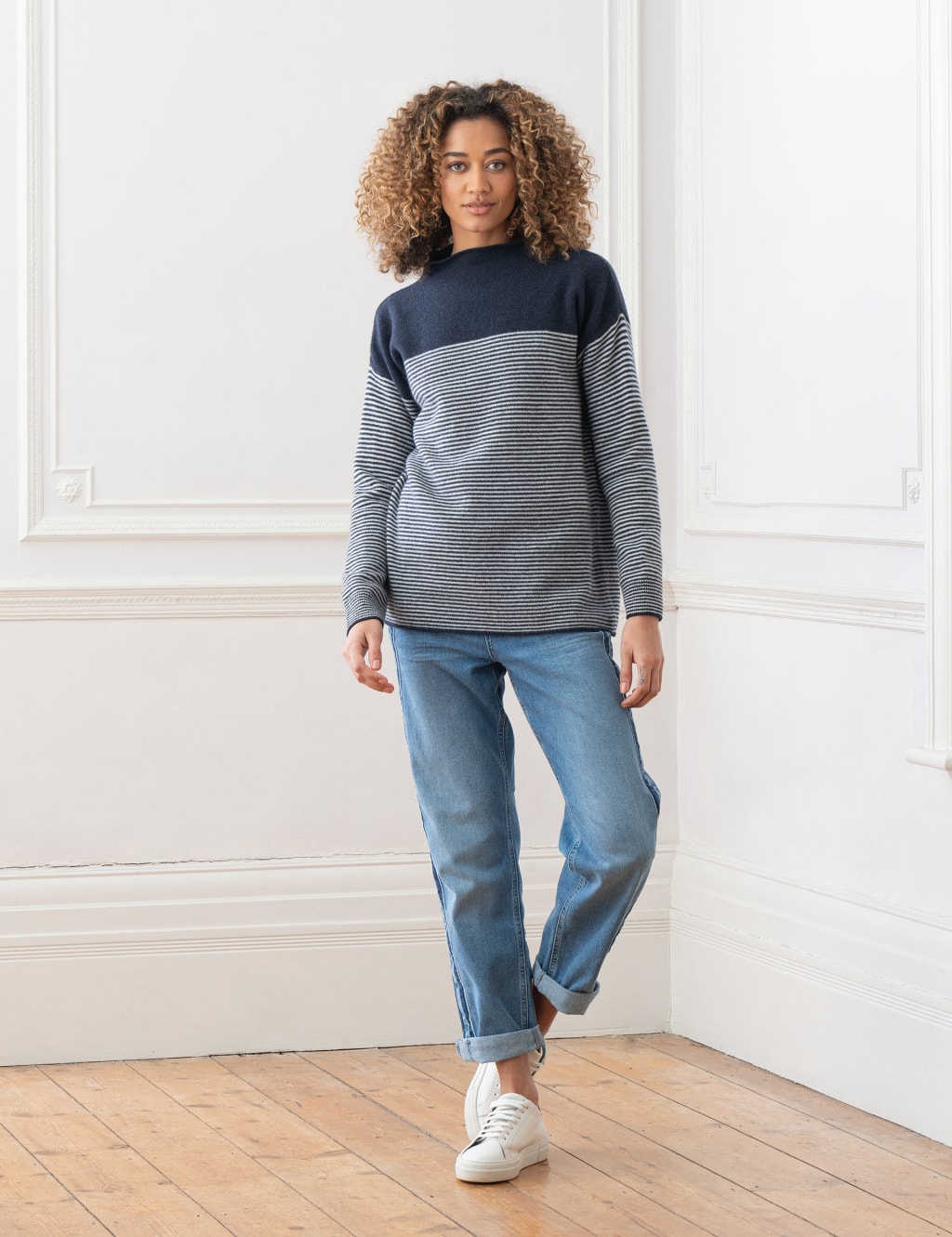 Pure Wool Striped Funnel Neck Jumper 5 of 5