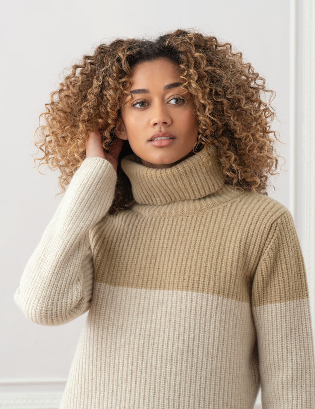 Pure Wool Colour Block Roll Neck Jumper 3 of 5