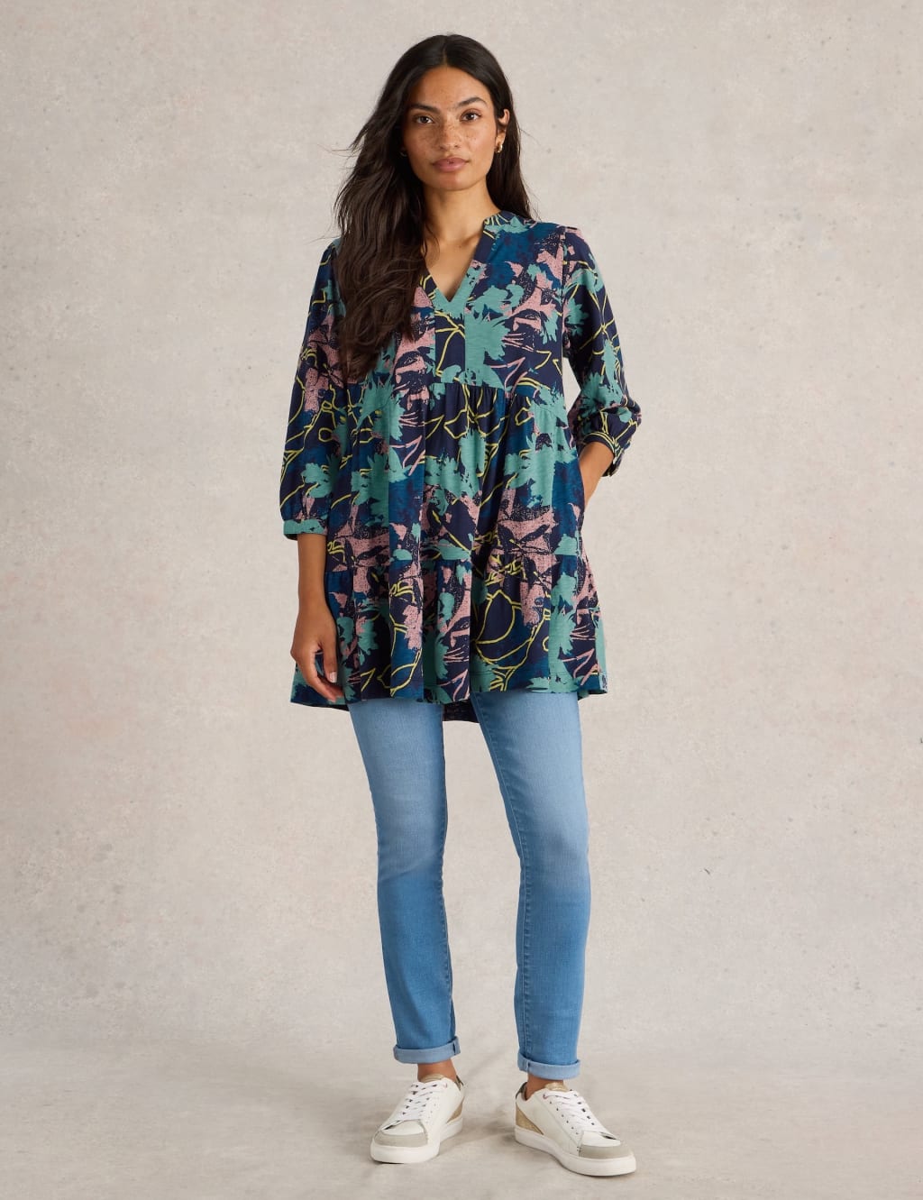 Pure Cotton Printed V-Neck Tunic 1 of 6