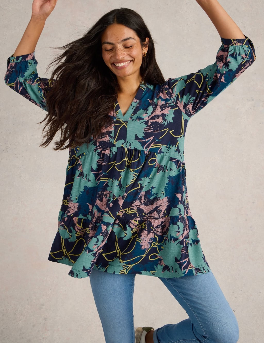 Pure Cotton Printed V-Neck Tunic 3 of 6
