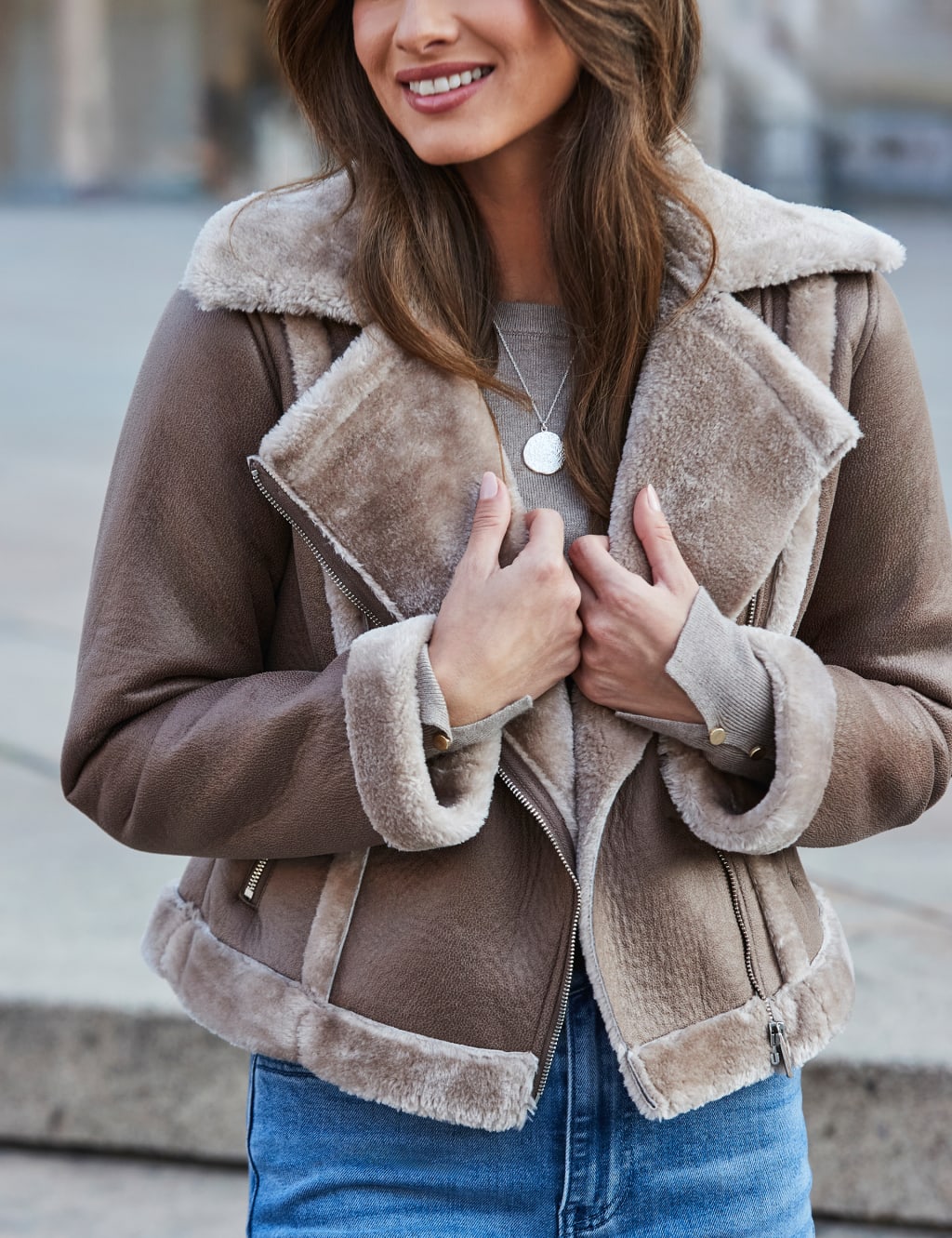 Faux Shearling Aviator Jacket SOSANDAR M S