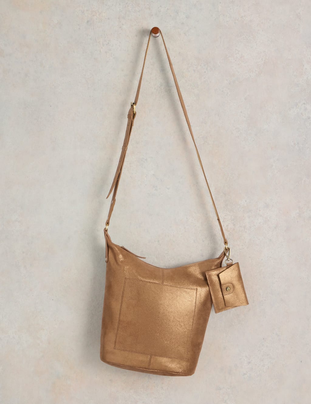 Leather Metallic Cross Body Bucket Bag 2 of 5