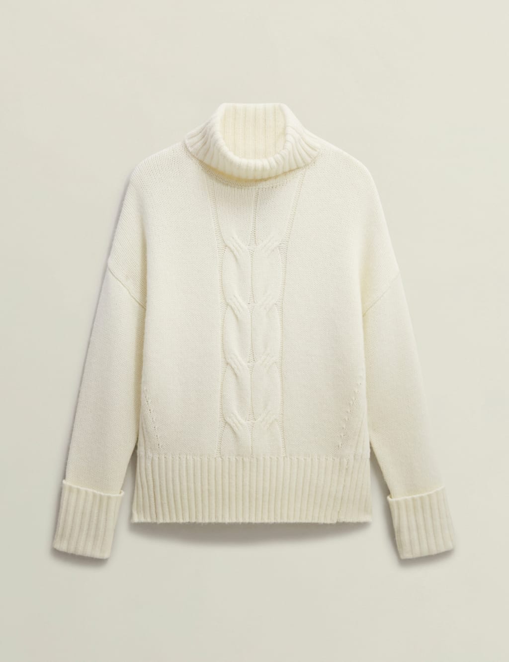 Wool Blend Cable Knit Roll Neck Jumper