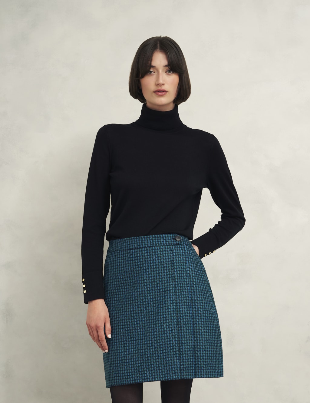 Pure Wool Checked Mini A Line Skirt