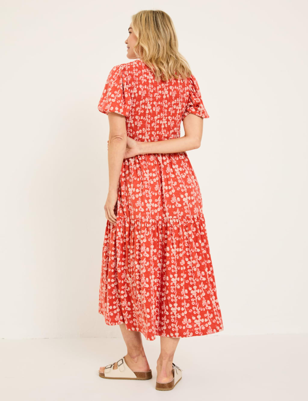Cotton Rich Floral V-Neck Midi Waisted Dress 4 of 5