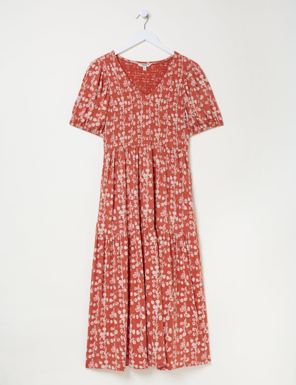 Cotton Rich Floral V-Neck Midi Waisted Dress 2 of 5