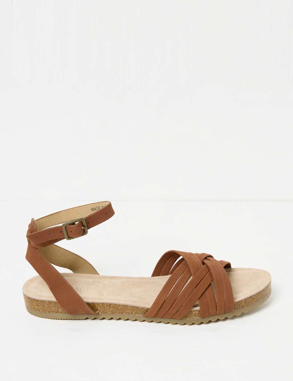 Leather Crossover Ankle Strap Flat Sandals 1 of 3