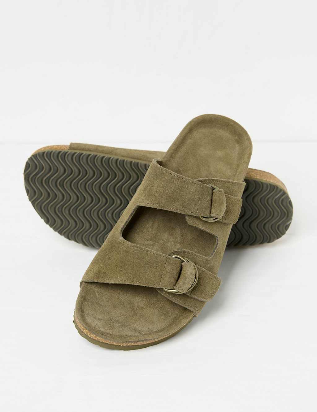 Suede Double Strap Buckle Flat Sandals 2 of 3