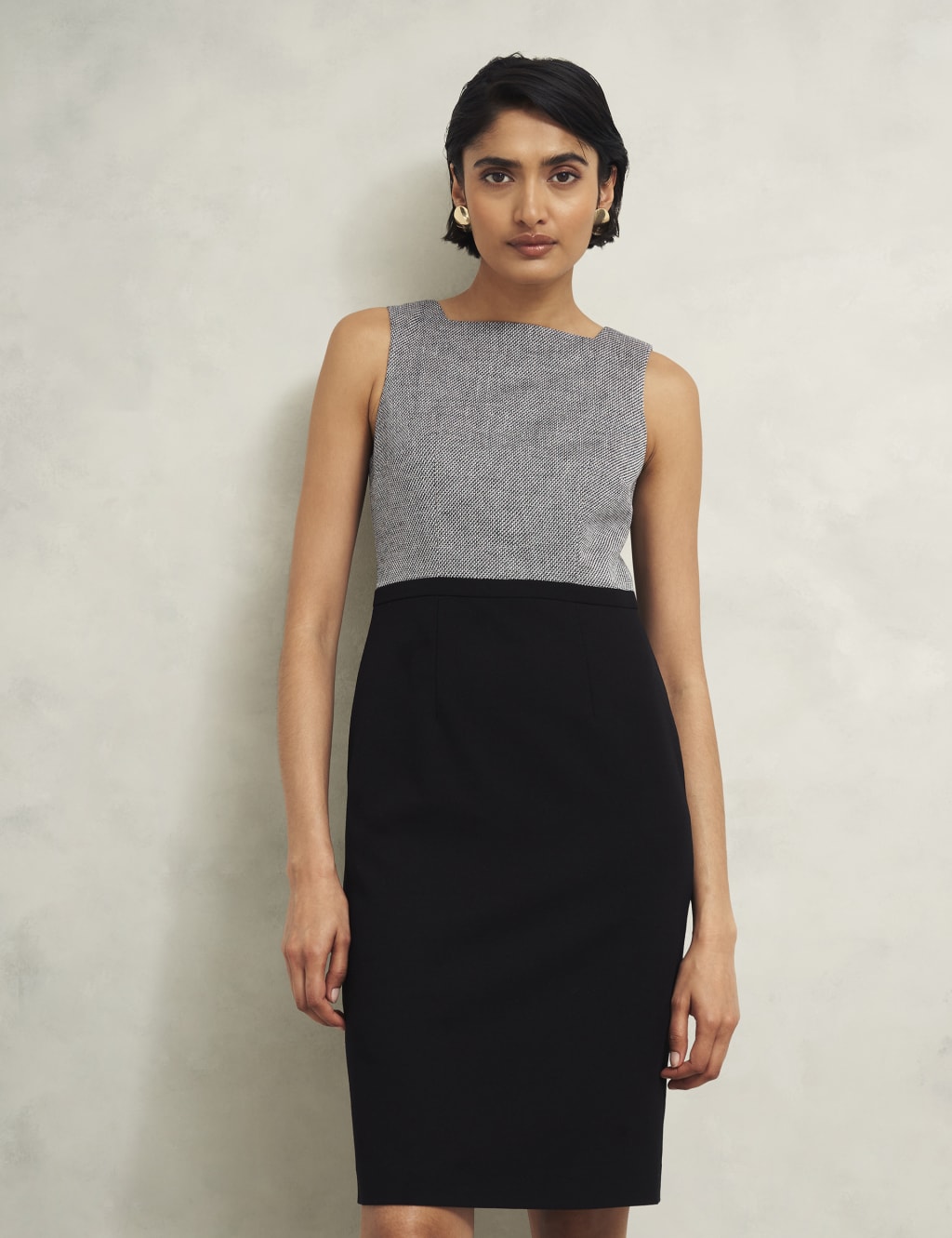 Tweed Square Neck Shift Dress with Linen HOBBS M S