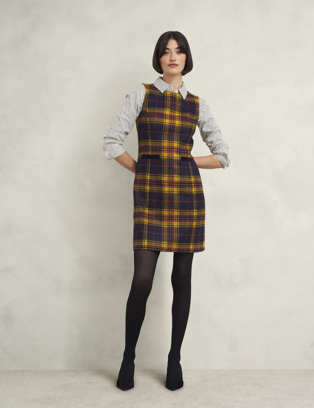 Pure Wool Checked Mini Shift Dress