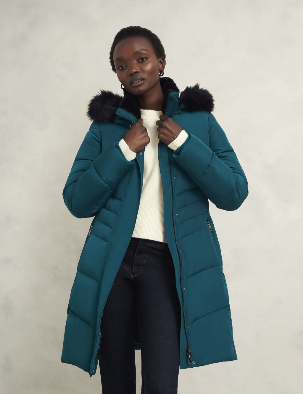 Padded puffer jacket with fur hood outlet