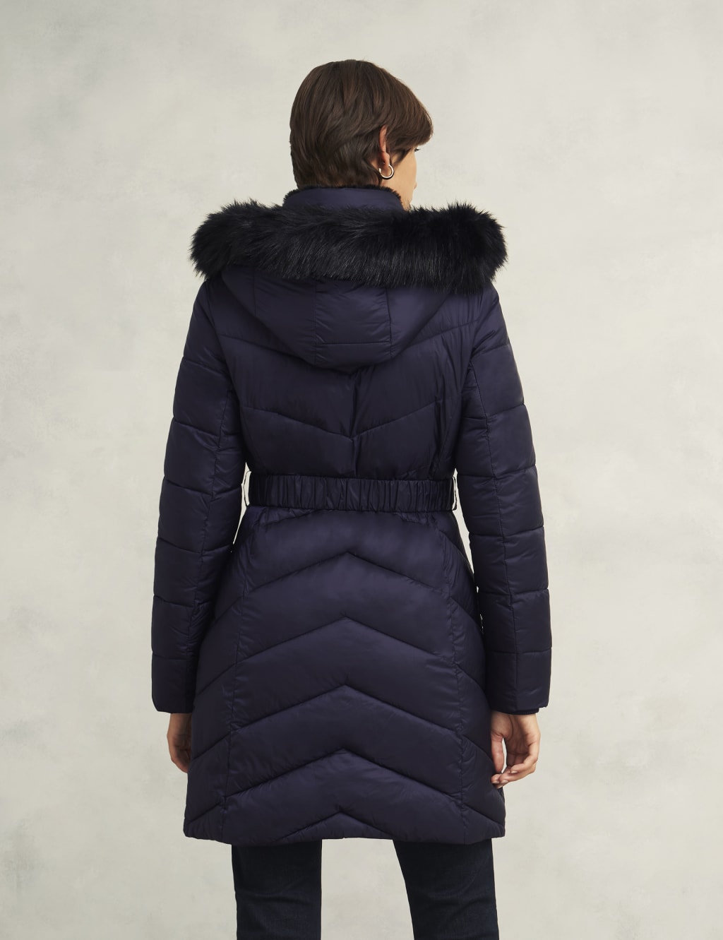 Padded Hooded Belted Longline Puffer Coat HOBBS M S
