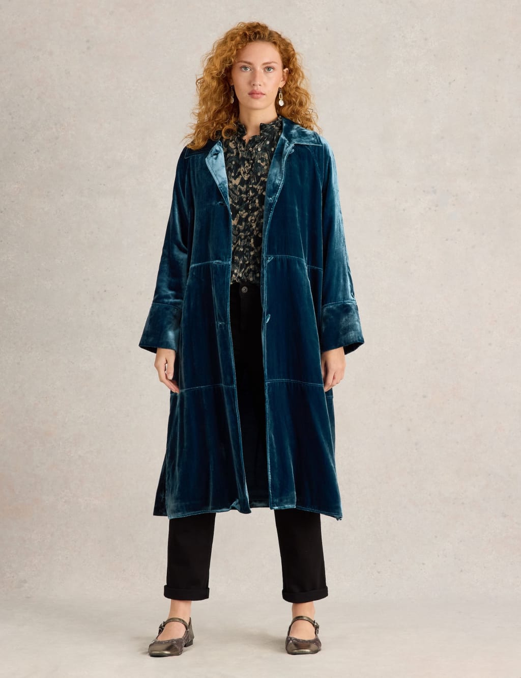Velvet Relaxed Collared Longline Duster Coat White Stuff M S