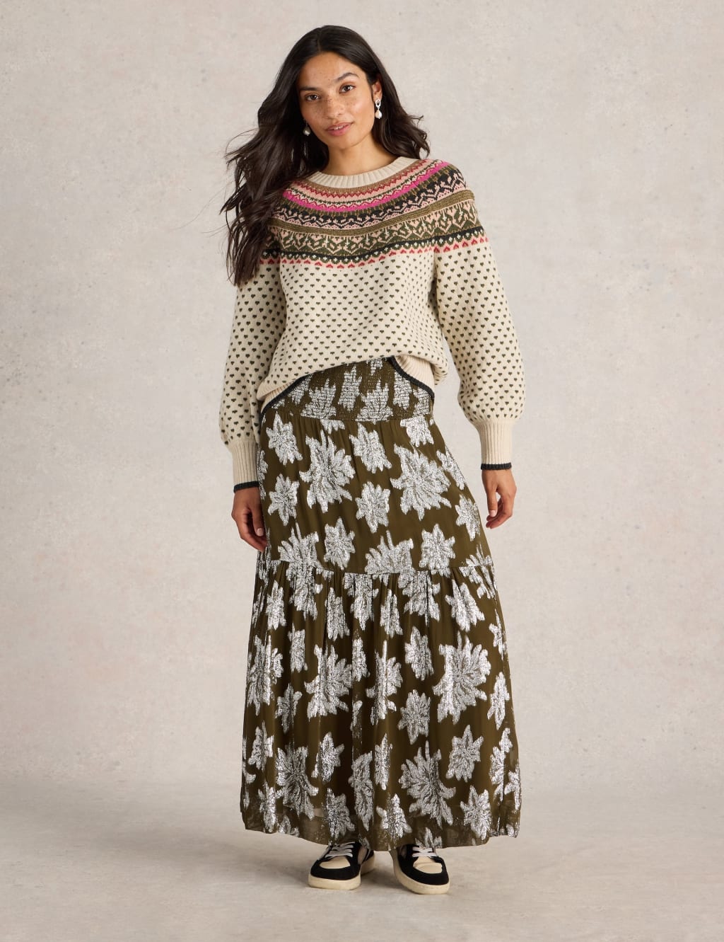 Jacquard Sparkly Maxi A Line Skirt White Stuff M S