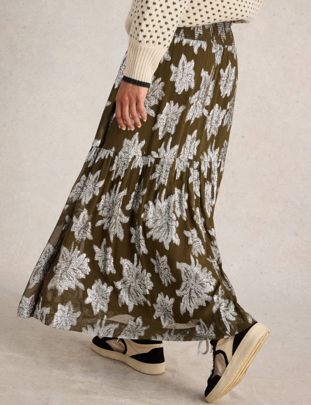 Jacquard Sparkly Maxi A Line Skirt White Stuff M S