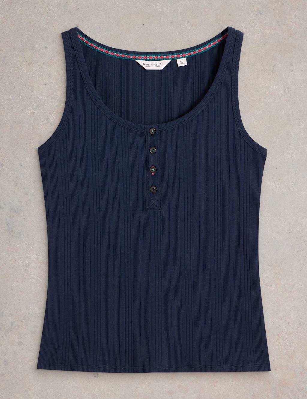 Cotton Blend Ribbed Henley Vest 2 of 6