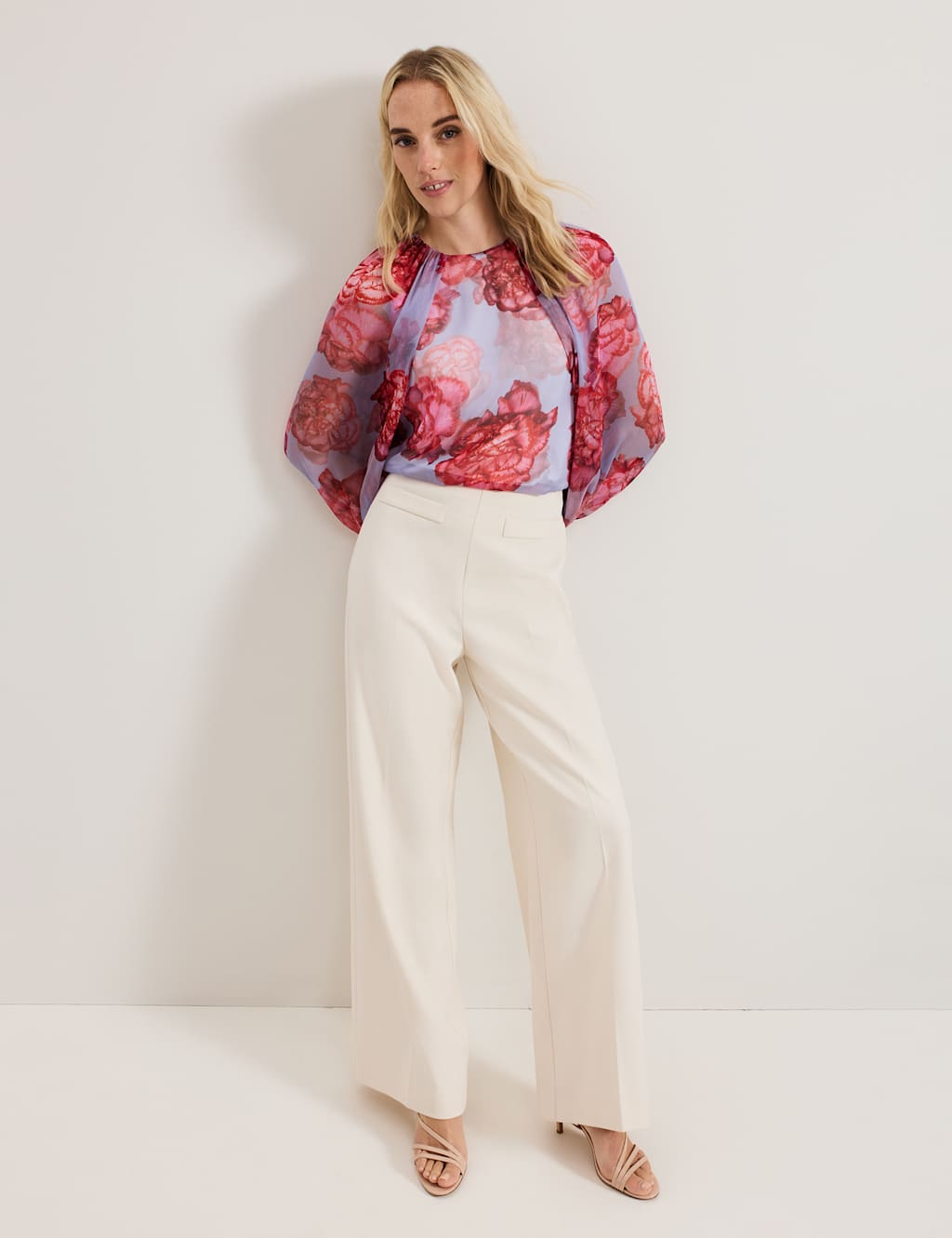 Pure Silk Floral Blouson Sleeve Blouse 3 of 7