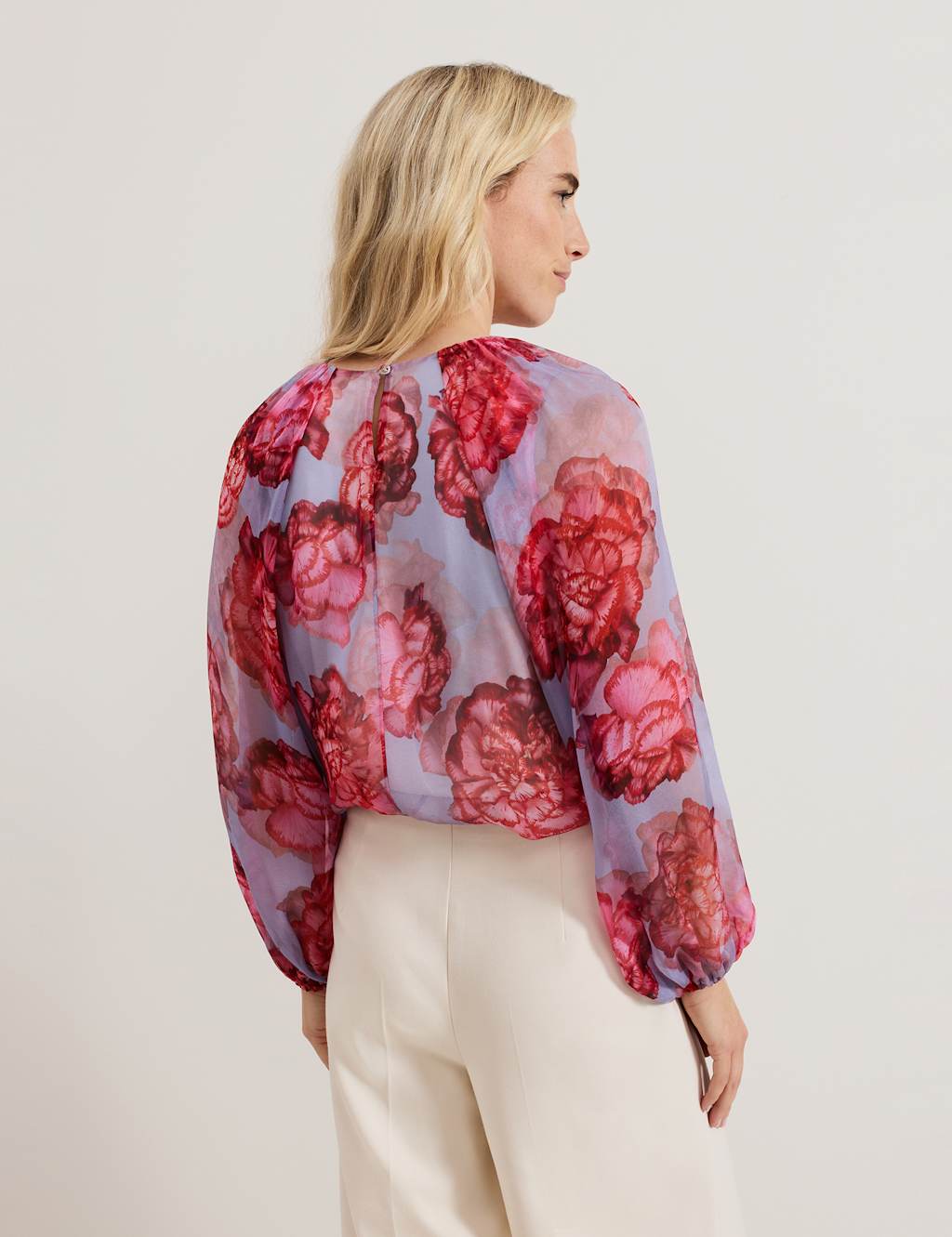 Pure Silk Floral Blouson Sleeve Blouse 4 of 7