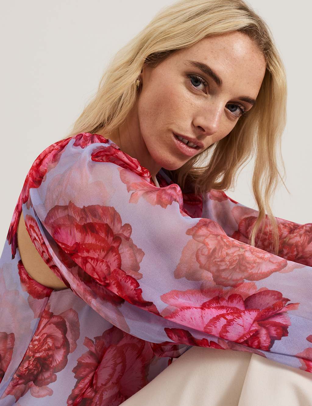 Pure Silk Floral Blouson Sleeve Blouse 5 of 7