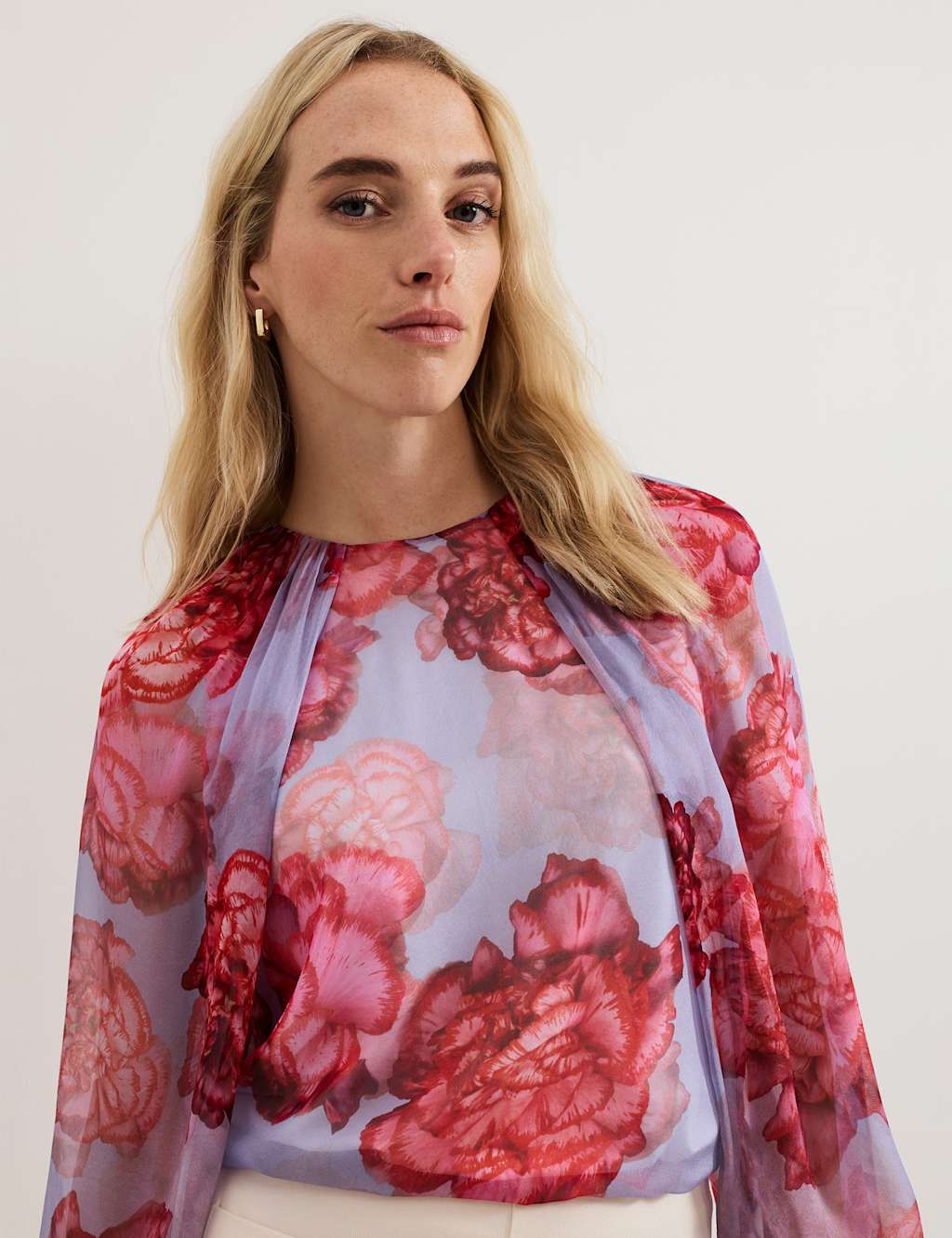 Pure Silk Floral Blouson Sleeve Blouse 6 of 7