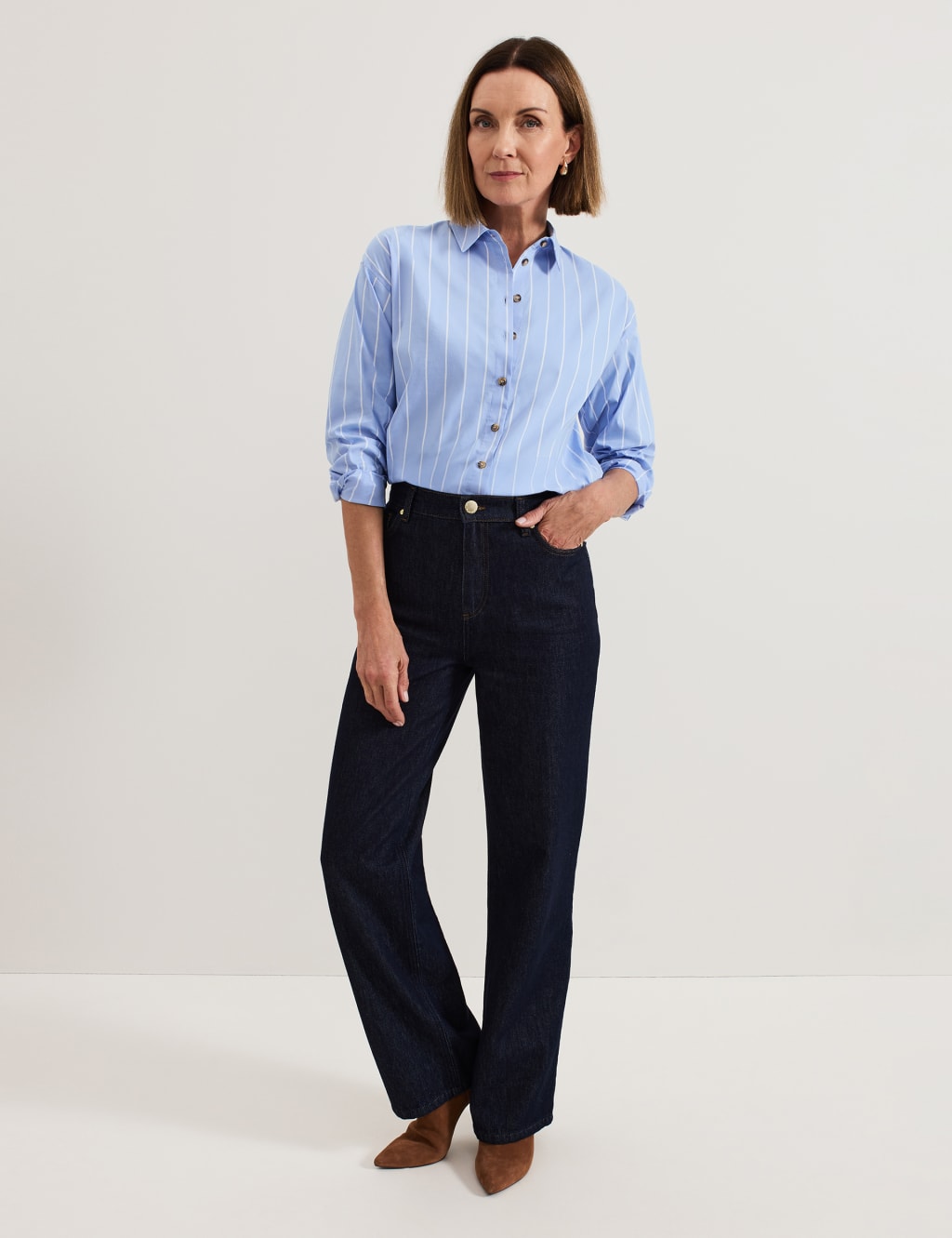 Cotton Blend Striped Collared Shirt 3 of 6