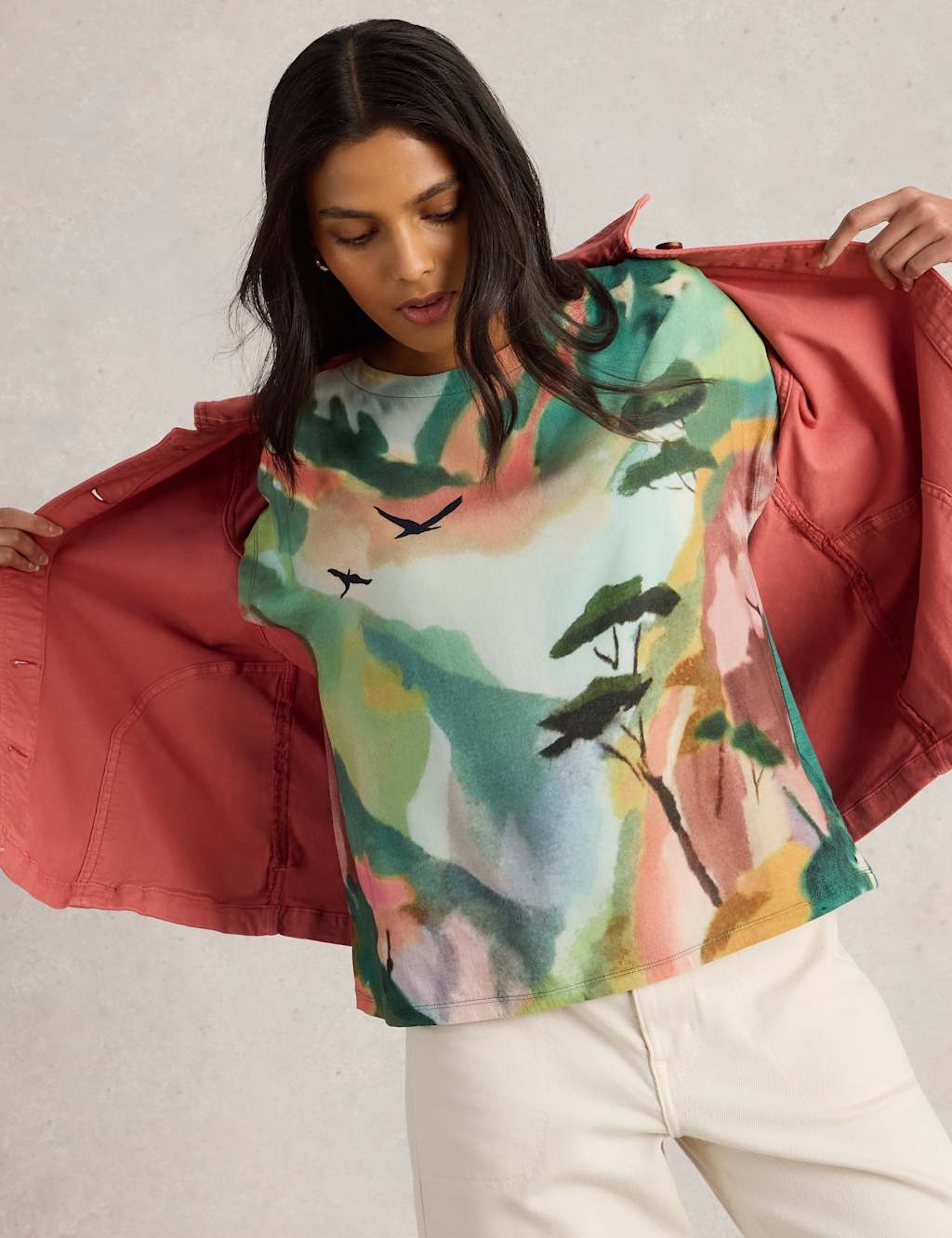 Cotton Modal Blend Bird Print T-Shirt 5 of 6