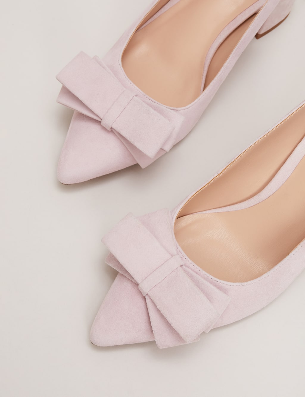 Suede Bow Block Heel Slingback Shoes