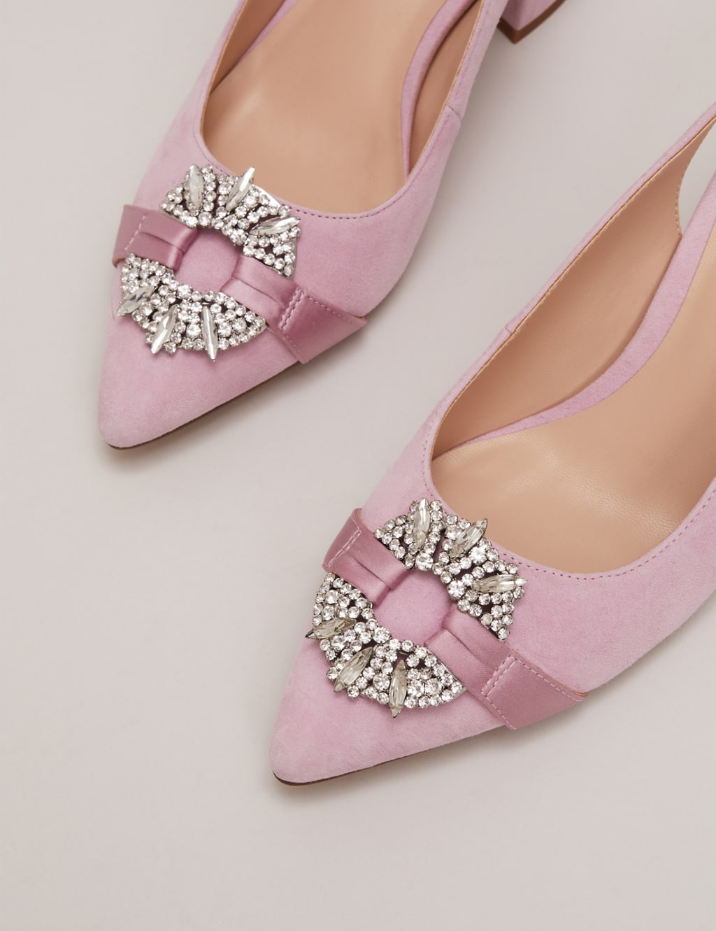 Pink suede block heel shoes on sale