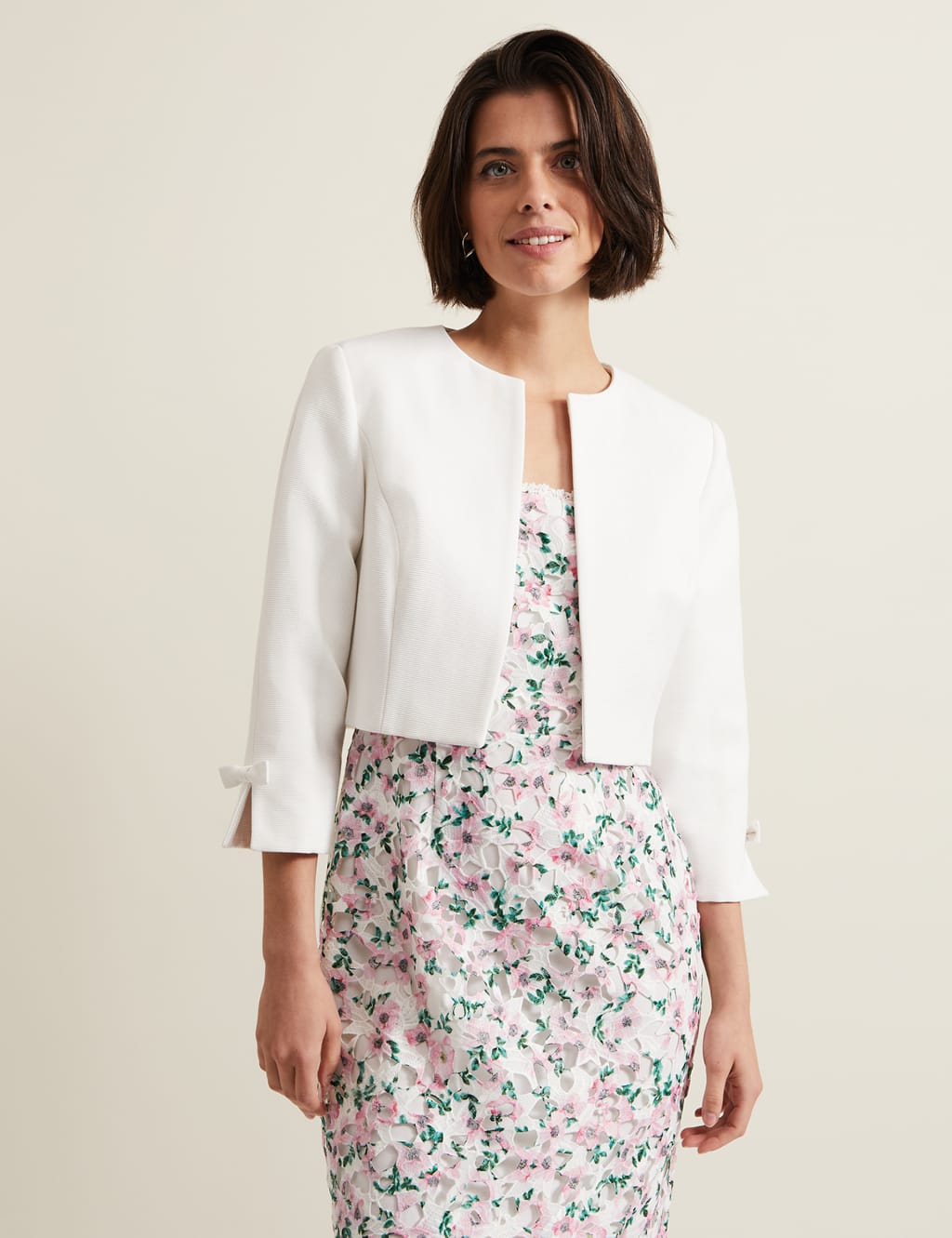 Cotton Rich Collarless Bow Short Jacket 1 of 6
