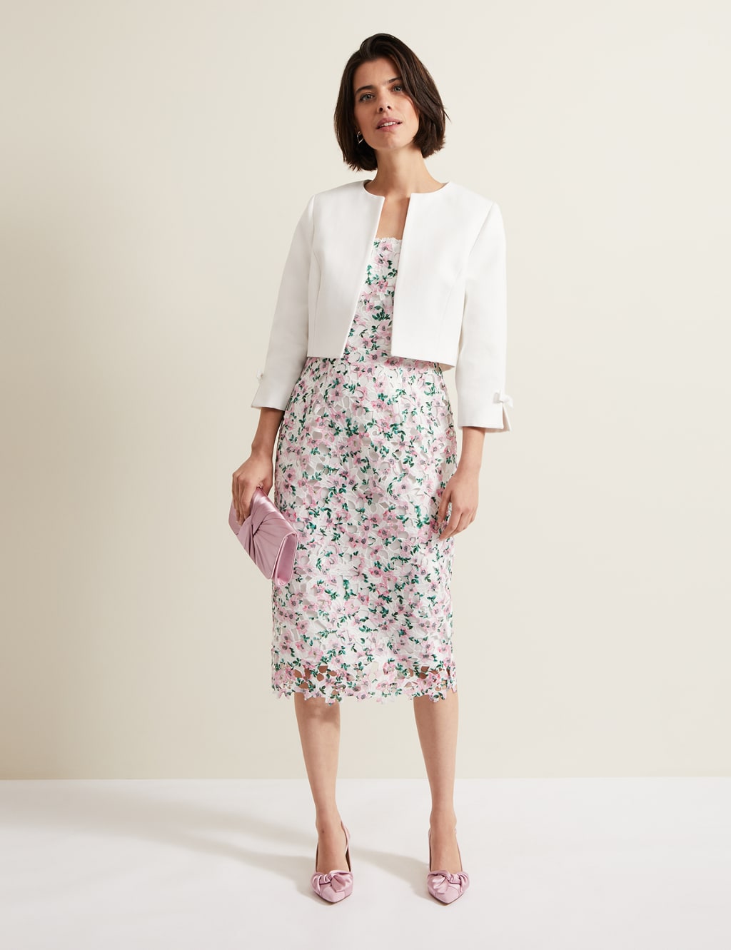 Cotton Rich Collarless Bow Short Jacket 3 of 6