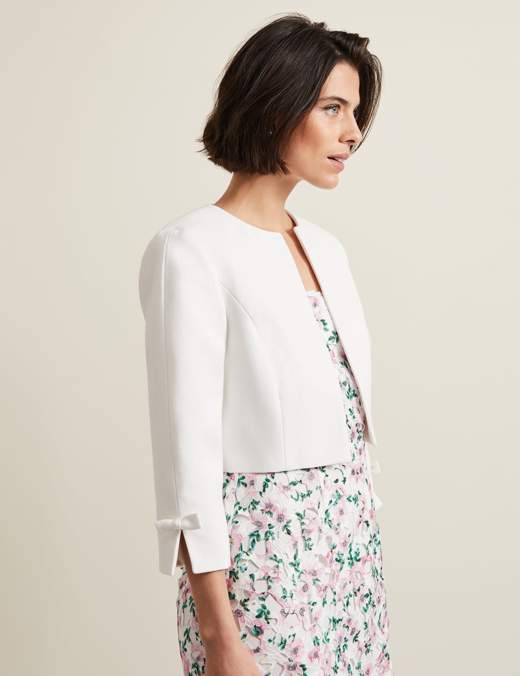 Cotton Rich Collarless Bow Short Jacket 5 of 6
