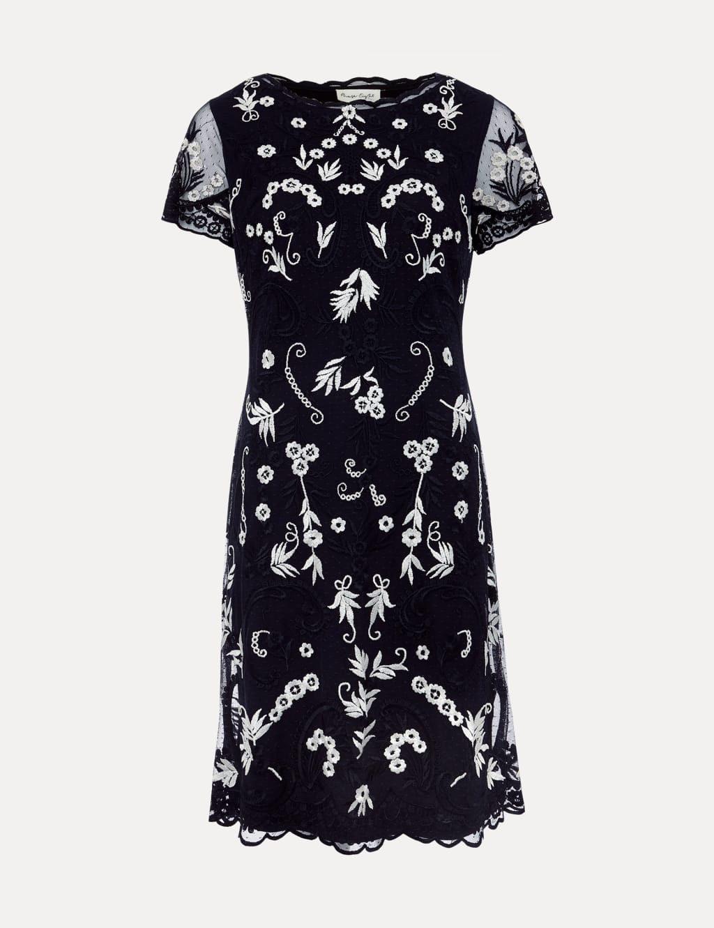 Embroidered Lace Knee Length Shift Dress
