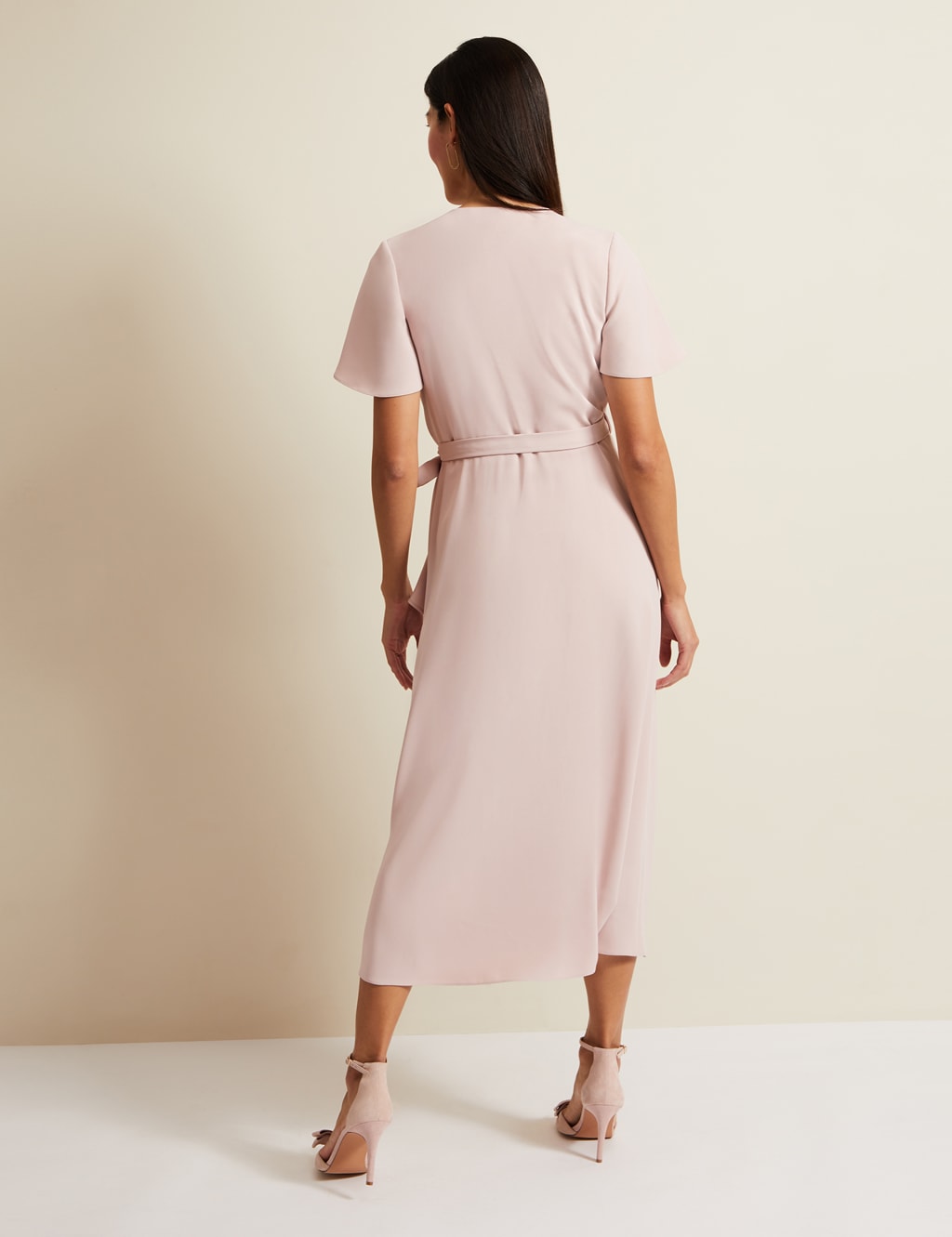 V-Neck Ruffle Angel Sleeve Midi Wrap Dress 4 of 6
