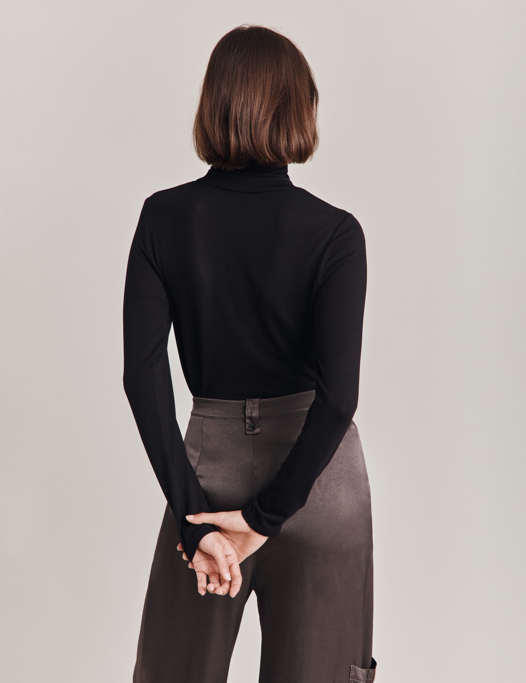 Jersey Ribbed Roll Neck Top Ghost M S