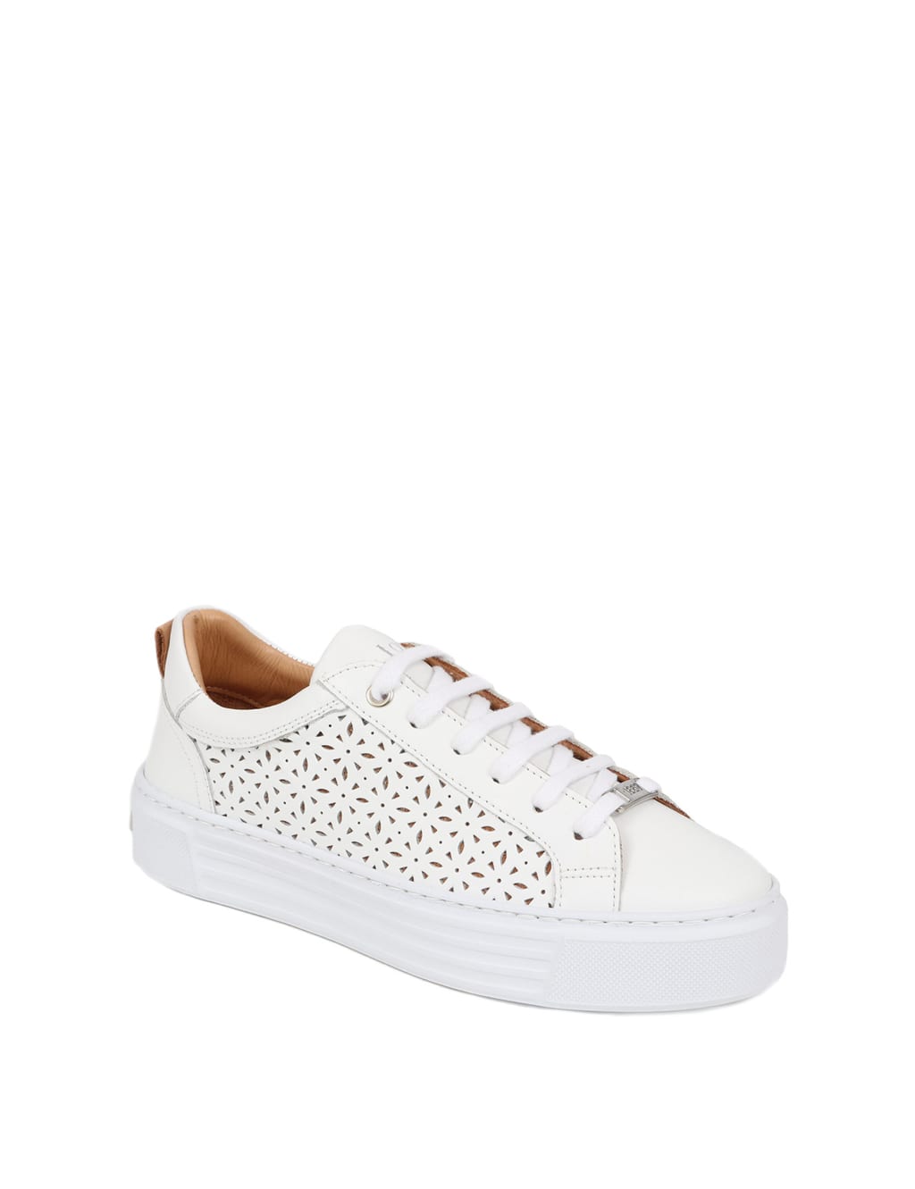 Leather Lace Up Perforated Flatform Trainers 4 of 7
