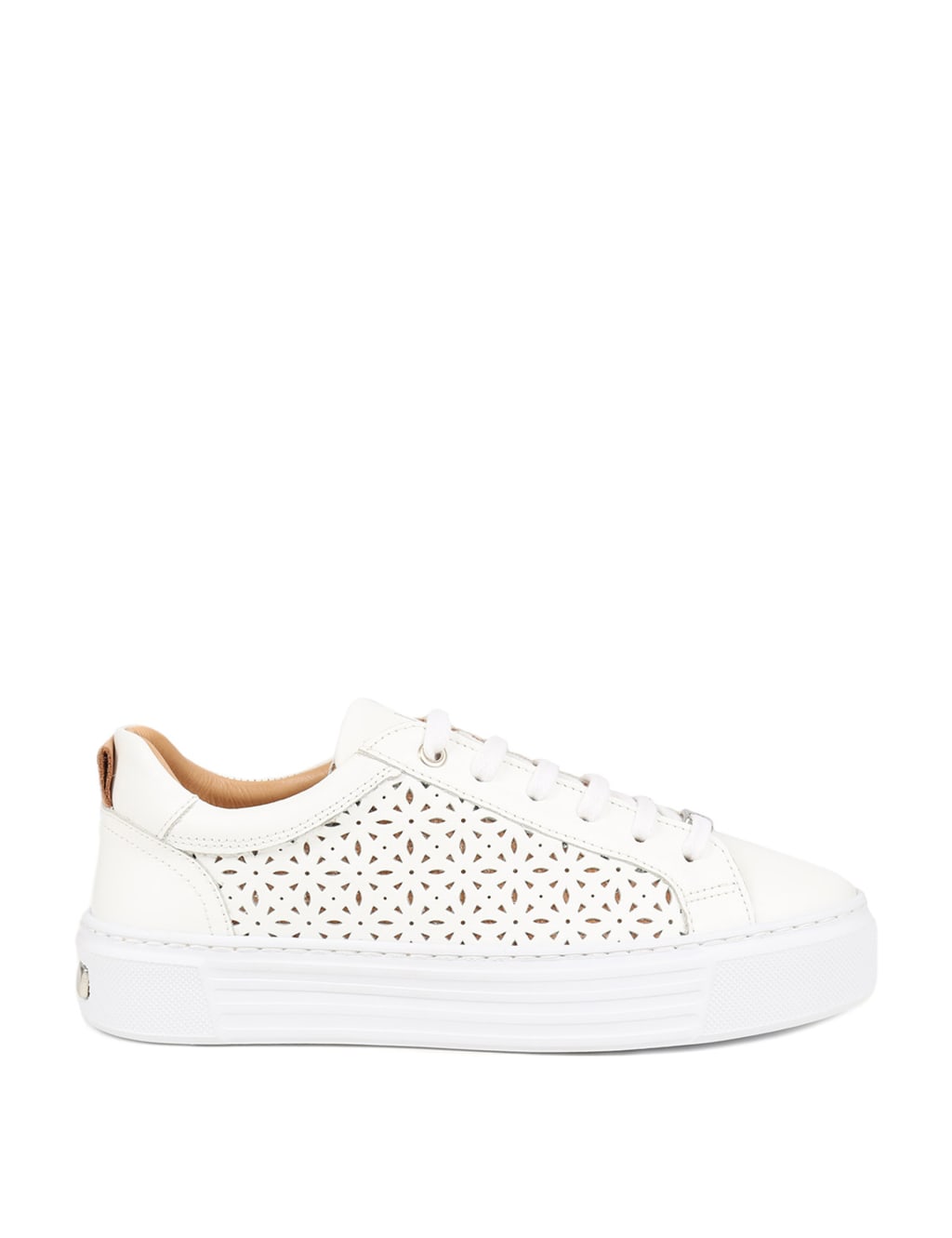 Leather Lace Up Perforated Flatform Trainers 2 of 7
